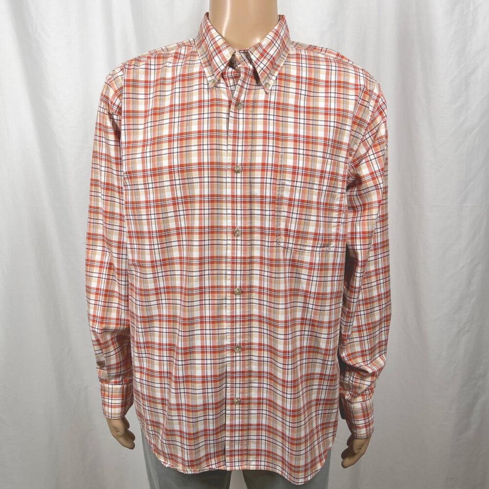 Eddie Bauer Men's Large Orange Plaid Relaxed Fit Long Sleeve Button-Up Shirt